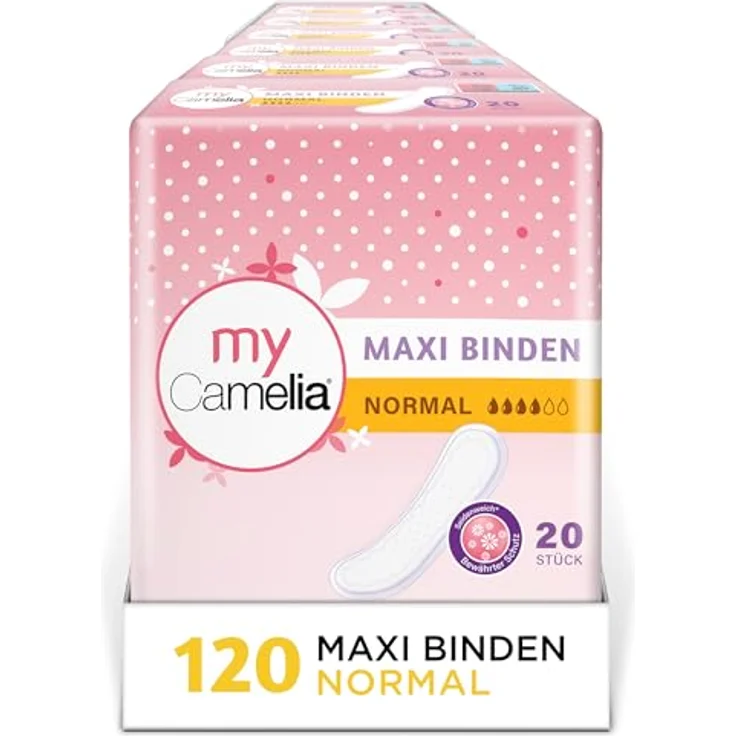 Camelia Maxi Binden Normal, 120 Stück, hohe Saugfähigkeit und seidenweicher Tragekomfort – Bild 1