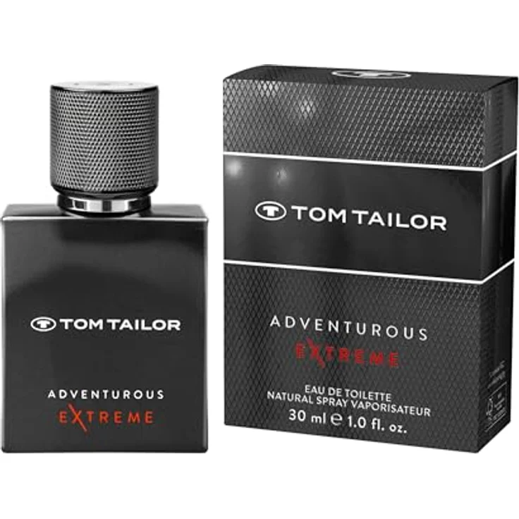 Tom Tailor® Adventurous Extreme Eau de Toilette Natural Spray, maskulines Duftkonzept in metallischer Anthrazit-Lackierung mit rotem EXTREME-Element – Bild 1