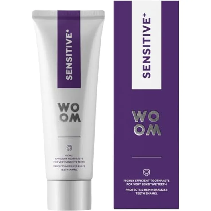 WOOM Sensitive+ Toothpaste, Zahnpasta für empfindliche Zähne, 75 ml, reduziert Empfindlichkeit und bekämpft Zahnbelag