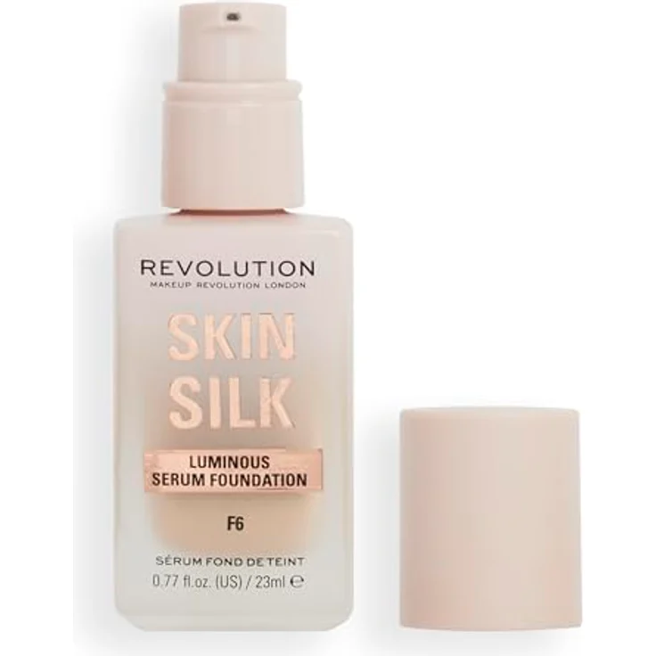 Makeup Revolution Skin Silk Serum Foundation F6, Light to Medium Coverage mit Hyaluronsäure, 23ml – Bild 1