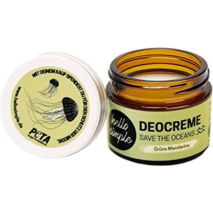 hello simple - Deocreme Deodorant Deo Creme (50 g) - SAVE THE OCEANS! - nachhaltige und zertifizierte Naturkosmetik - Deo Frauen Männer - ohne Aluminium, vegan, bio, plastikfrei(Grüne Mandarine)