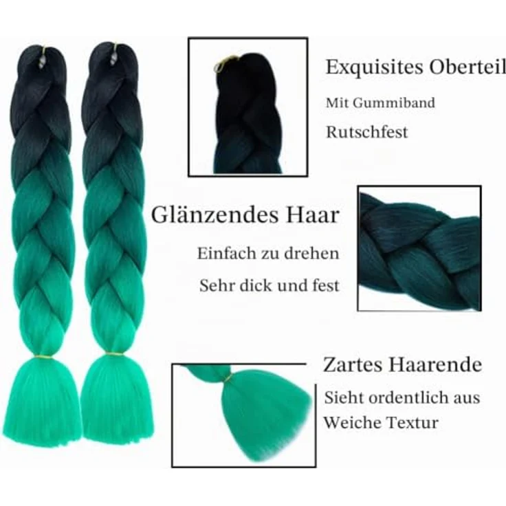 Shangxiu Box Braids Haarverlängerung, 24" (60 cm) grüne Kunsthaare aus hochwertiger, hitzebeständiger Faser, 6 Stück pro Paket – Bild 3