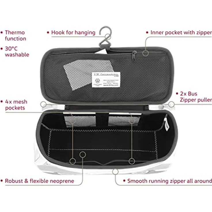 BRISA VW Collection - Volkswagen Neopren Universal-Schmink-Kosmetik-Kultur-Reise-Apotheke-Tasche-Beutel im T1 Bulli Bus Design (Peace/Grün/Groß) – Bild 2