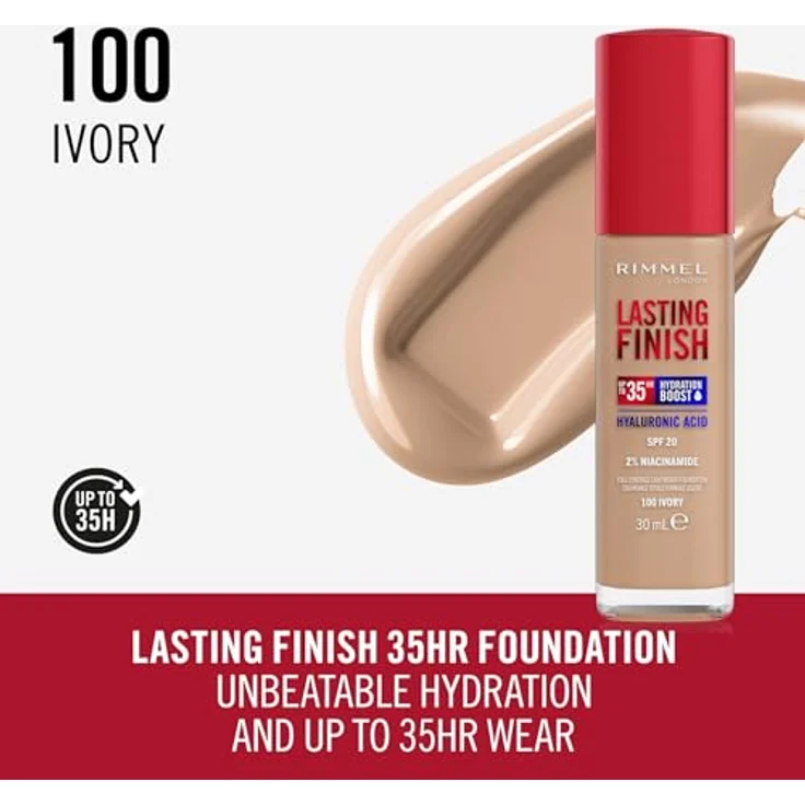 Rimmel London Lasting Finish 35h, stark feuchtigkeitsspendender und langanhaltender Make-up mit SPF20, Farbe 050 Fair Porcelain, 30 ml – Bild 2