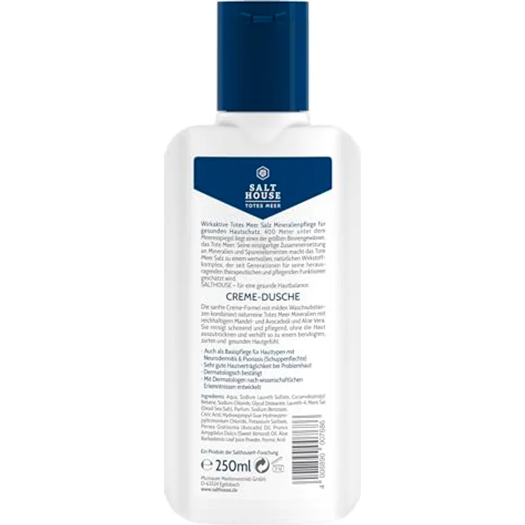 Salthouse Totes Meer Therapie Creme-Dusche, mit Aloe Vera & Mandelöl, dermatologisch getestet für sehr trockene Haut, 250ml – Bild 2