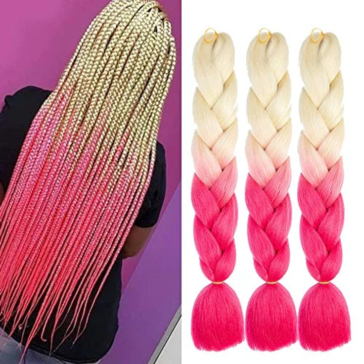 Shangxiu Braids Extensions, 24" Kunsthaar in Blond-Pink, hitzebeständige Faser zum Einflechten – Bild 1