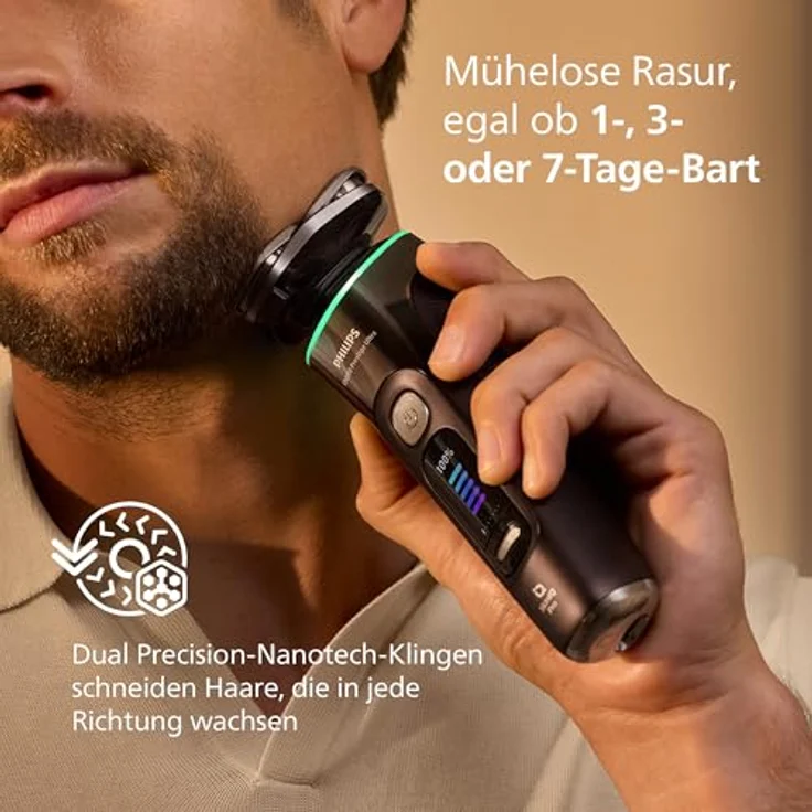 Philips Rasierer i9000 Prestige Ultra, Nass- und Trockenrasierer mit Druck- und Bewegungssensor, Trimmeraufsatz, Reinigungsstation und Ladestation, schwarz (Modell XP9405/31) – Bild 5