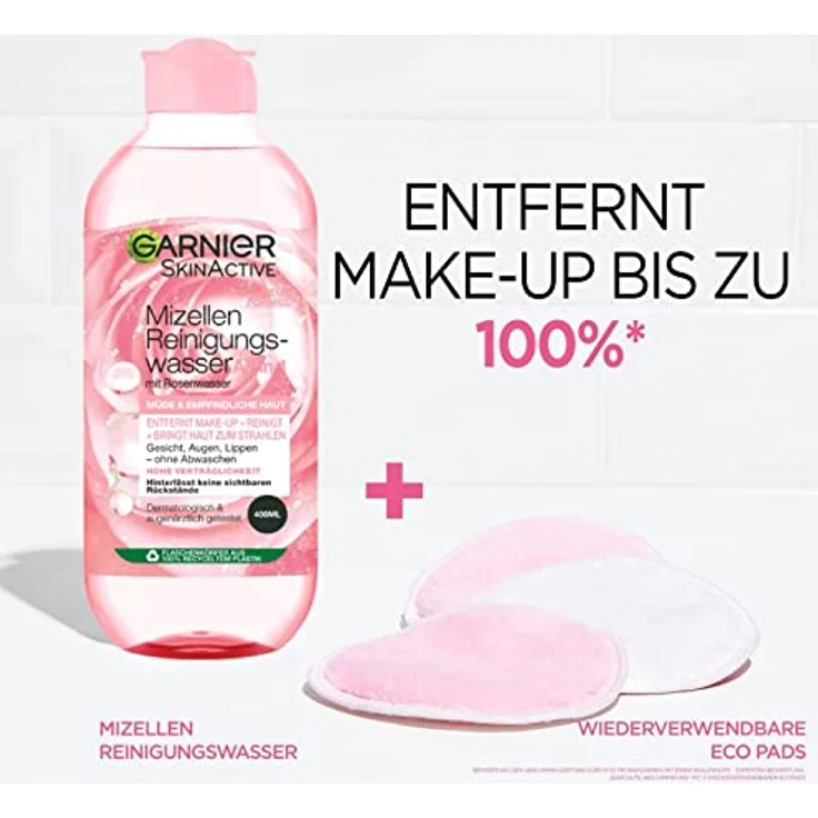 Garnier All-in-1 Mizellen Reinigungswasser mit Rosenwasser für einen besonderen Glow, Make up Entferner und Gesichtsreinigung für empfindliche Haut, Skin Active, 1 x 400 ml – Bild 5