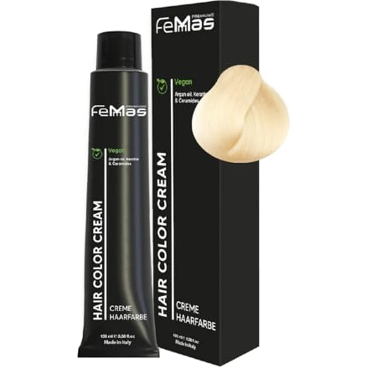 FemMas Haarfarbe Extra Platinblond Intensiv 12.0, Creme-Haarfarbe mit Arganöl, Keratin & Ceramiden für dauerhafte Färbung, 100 ml – Bild 1
