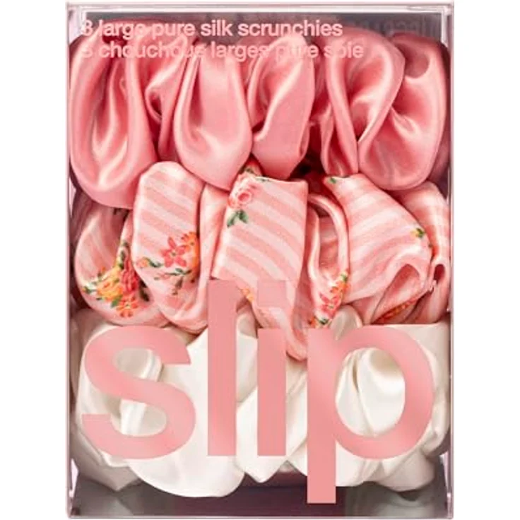 SLIP Slip Silk 100% Maulbeerseide Haargummi Set - Schonende Zopfgummis gegen Haarbruch, 3 Scrunchies - Rosa, Weiß, Petal – Bild 3