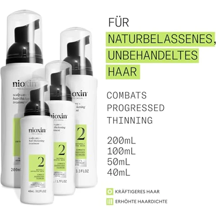 NIOXIN Scalp + Hair System 2 Hair Thickening Treatment – Niacinamid Serum für unbehandeltes, sichtbar dünner werdendes Haar – mit Biotin & Koffein (100 ml) – Bild 2
