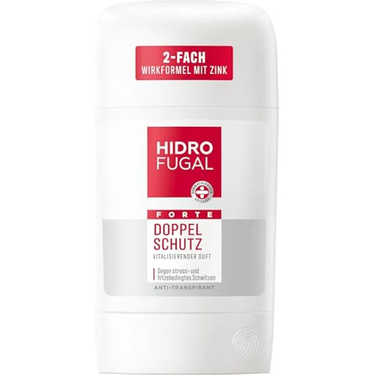 Hidrofugal FORTE DOPPEL SCHUTZ Stick, Antitranspirant gegen stress- und hitzebedingtes Schwitzen, alkoholfrei mit vitalisierendem Duft, 50 ml