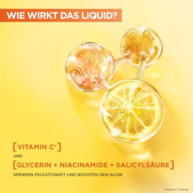 Garnier Vitamin C* Glow Booster Liquid Care, pflegendes Gesichtsfluid mit 10 % Glycerin und Niacinamid für strahlende Haut, 120 ml – Bild 3