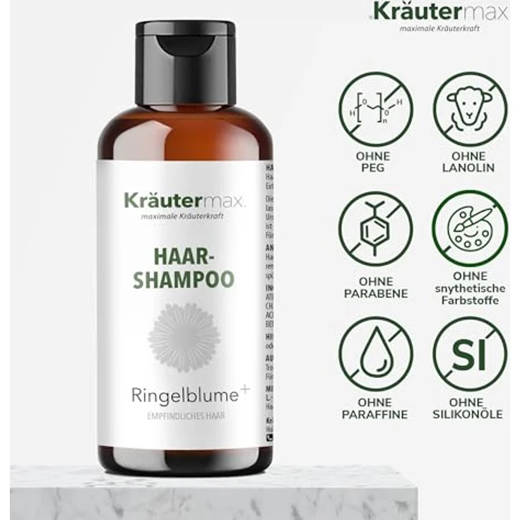 Kräutermax Ringelblume Haar Shampoo 1 x 250 ml, Shampoo mit Ringelblume und Granatapfelextrakten, ohne Paraffine und Vaseline, natürliche Haarpflege – Bild 2