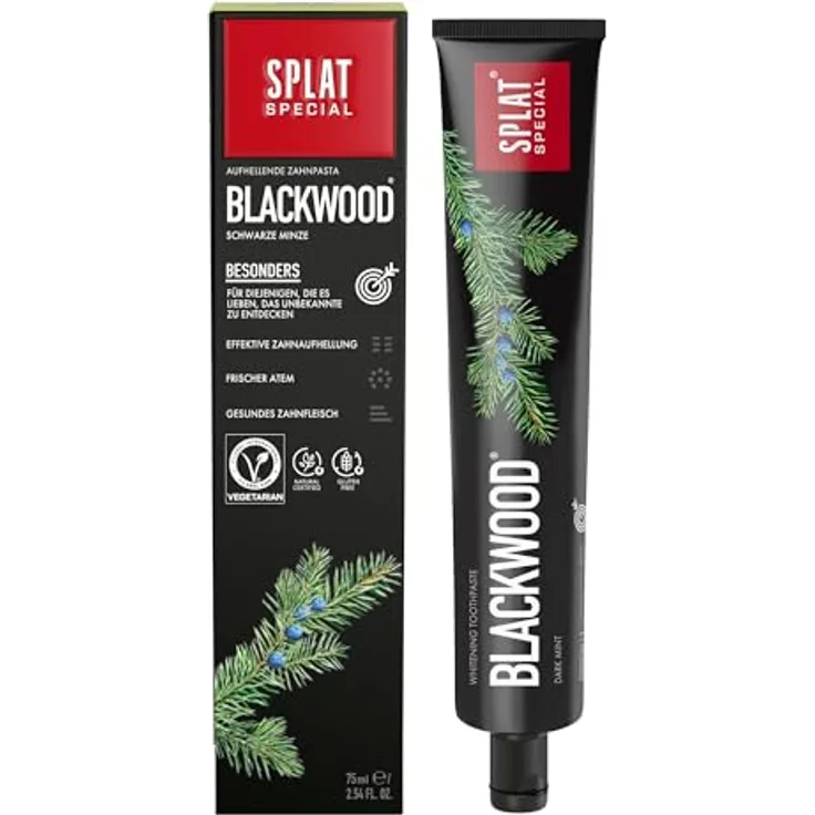 SPLAT Blackwood Zahnpaste, 75 ml - natürliche Zahnreinigung mit Aktivkohle