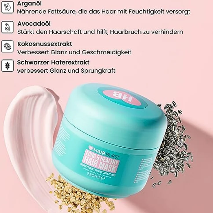 Hairburst Long & Healthy Hair Mask, nährende Haarmaske mit feuchtigkeitsspendenden Inhaltsstoffen, 220 ml – Bild 3