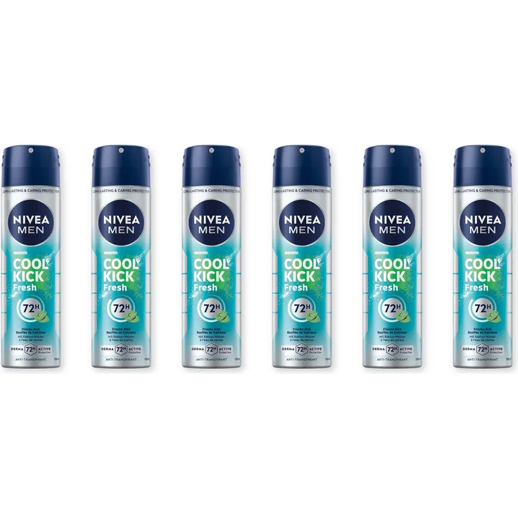 NIVEA Deodorant Men Cool Kick Fresh Anti-Transpirant Spray, 72h Schutz, 6 x 150 ml