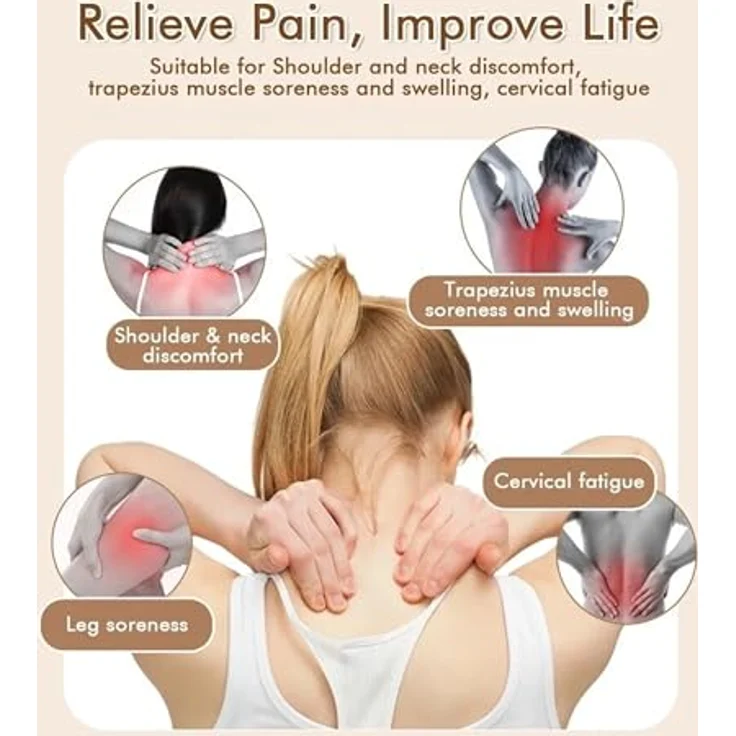 Lalano`S Cosmetics Nacken-Massagegerät 6D Massage Shiatsu-Gerät mit Wärmefunktion, Kabellos, Plüschiges PU-Leder, 6 Massageköpfe, Autoshutdown-Funktion – Bild 4
