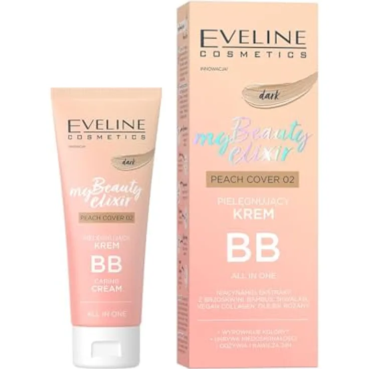 EVELINE COSMETICS Nährendes BB Cream Nr. 02 - Dunkel | My Beauty Elixir Serie | Vegane Formel mit Niacinamid, Pfirsich, Squalan, Bambus & Rosenöl | 30 ML