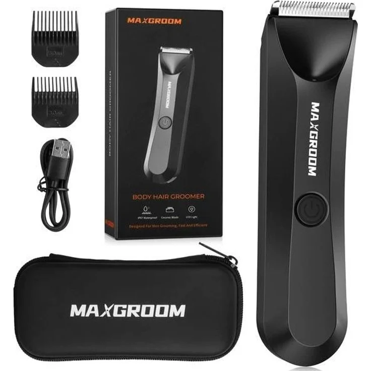MAXGROOM RFCD-9087 Multifunktionstrimmer mit LED-Licht, wasserdicht, 7000 RPM Motor, schwarz