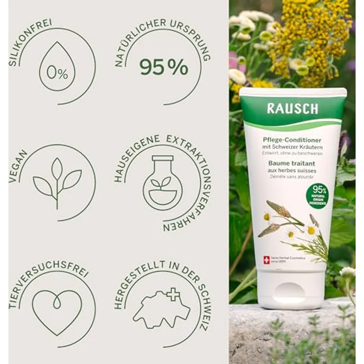 RAUSCH Pflege-Conditioner mit Schweizer Kräutern 150 ml – milde Pflege für die ganze Familie, vegan und ohne Silikon, hergestellt in der Schweiz – Bild 5