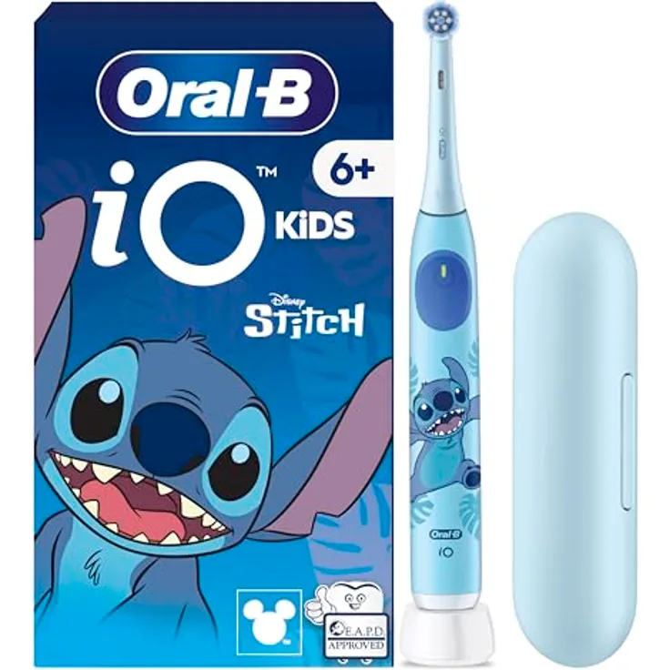 Oral-B iO Kids 6+ Stitch, Elektrische Kinderzahnbürste mit Musik-Timer, 3 Modi und Reise-Etui, Aufsteckbürsten, ab 6 Jahren