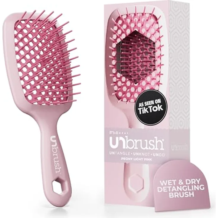 FHI Heat UNbrush Entwirrungsbürste, schmerzfreies Bürsten für nasses und trockenes Haar, DuoFlex-Antistatikborsten, leichter Griff, belüftet, Pfingstrosenrosa