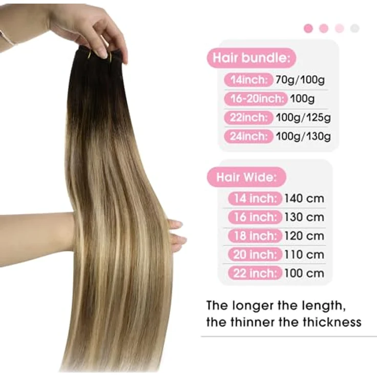 YoungSee Haarverlängerung, 35,6 cm Echthaar mit Balayage, dunkelbraun/mittelbraun, 100 g, für kurzes Haar, verwicklungsresistent, sicherer Halt – Bild 2