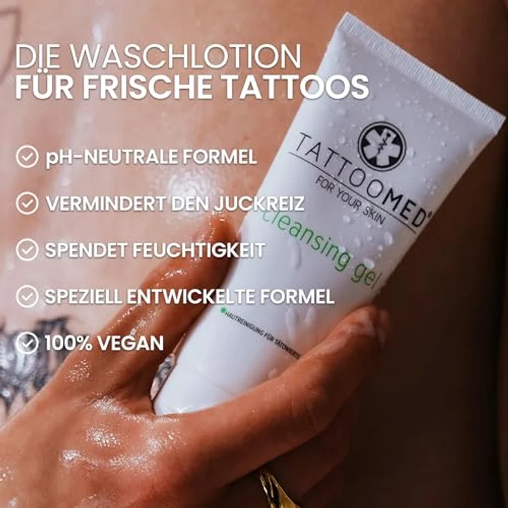 TattooMed Cleansing Gel, Tattoo-Waschgel für frisch tätowierte Haut mit Farbschutz und Juckreizlinderung, 100ml – Bild 3