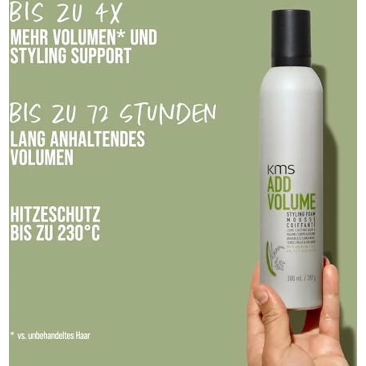 KMS ADDVOLUME Styling Foam, Schaumfestiger für mehr Volumen und Hitzeschutz bis 230°C, 200 ml – Bild 3