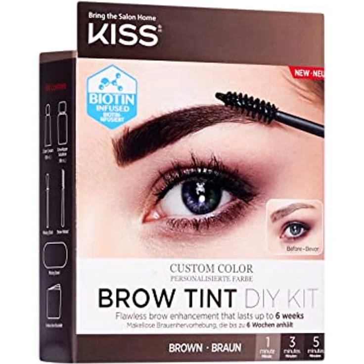 KISS Kiss Brow Tint Kit, Augenbrauenfarbe mit Biotin, Farbe Braun, hält bis zu 6 Wochen, 10 ml Farbcreme und Entwicklerflüssigkeit – Bild 4