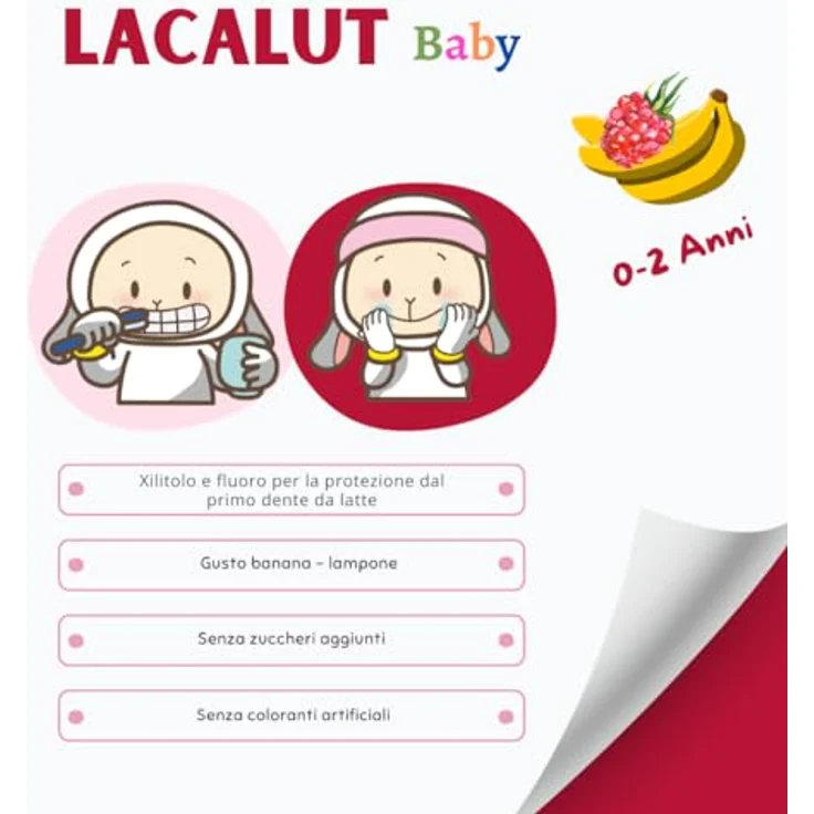 LACALUT Baby Zahnpasta 0-2 Jahre. Tägliche Hygiene Schutz Karies. mit Fluor und Xylit. Himbeer Bananengeschmack. 55ml – Bild 3