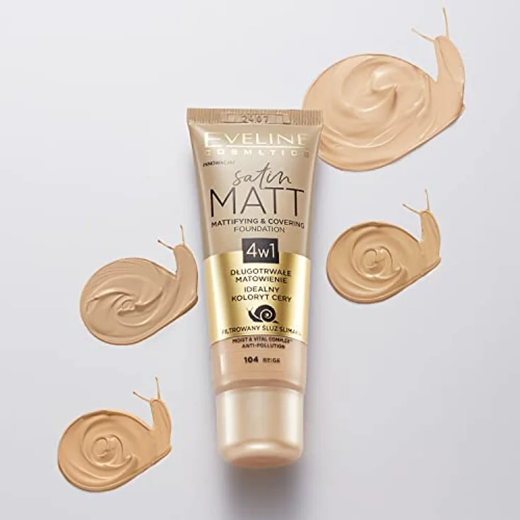 Eveline Cosmetics Satin Matt Mattierende und deckende Gesichtsgrundierung, 30 ml, Nr. 104 Beige – Bild 3