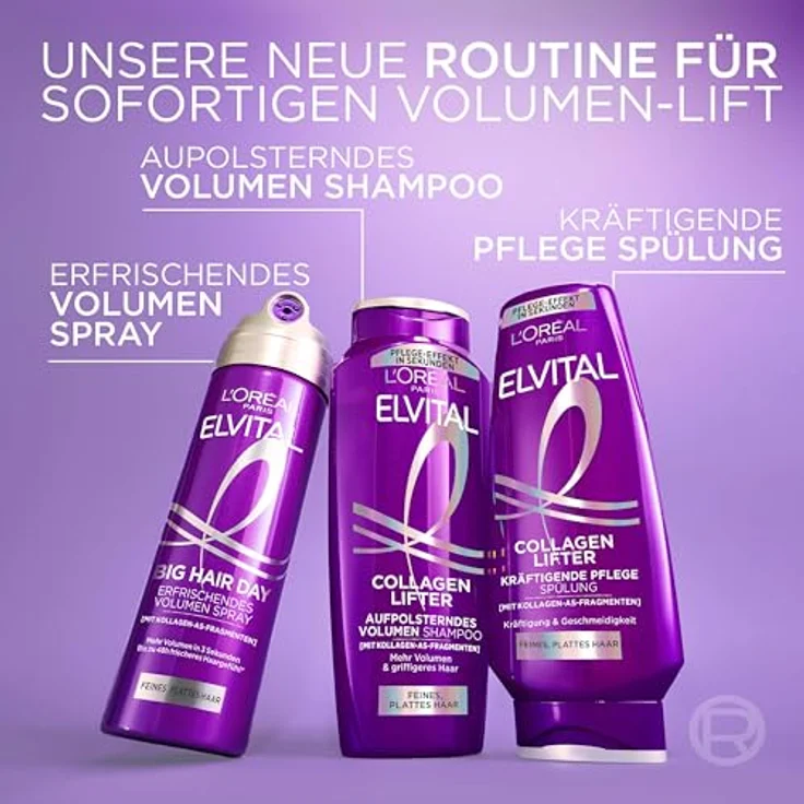 L'Oréal Paris Elvital Collagen Lifter, Aufpolsterndes Volumen Shampoo für feines Haar, silikonfrei, 300 ml, violett-pink – Bild 8