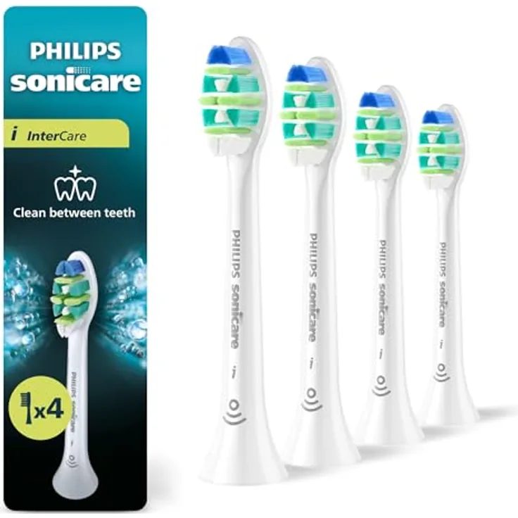 Philips Sonicare InterCare HX9004/87, Ersatzbürstenköpfe für elektrische Zahnbürsten, 4er Pack, gründliche Reinigung, empfindliche Zähne, reduziert Zahnverfärbungen