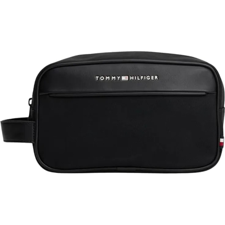 Tommy Hilfiger TH FOUNDATION WASHBAG, Men's Minibag, Hygienebeutel in schwarz mit praktischer Handschlaufe