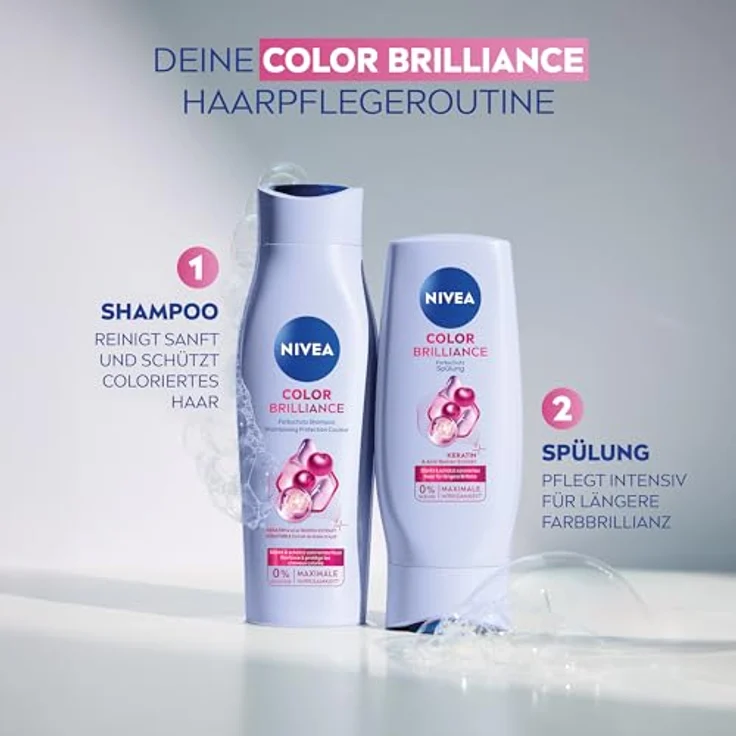 NIVEA Color Brilliance Farbschutz Spülung, 200 ml, feuchtigkeitsspendende Haarspülung mit Keratin und Acai Beeren-Extrakt, silikonfrei für längeren Farbschutz – Bild 4
