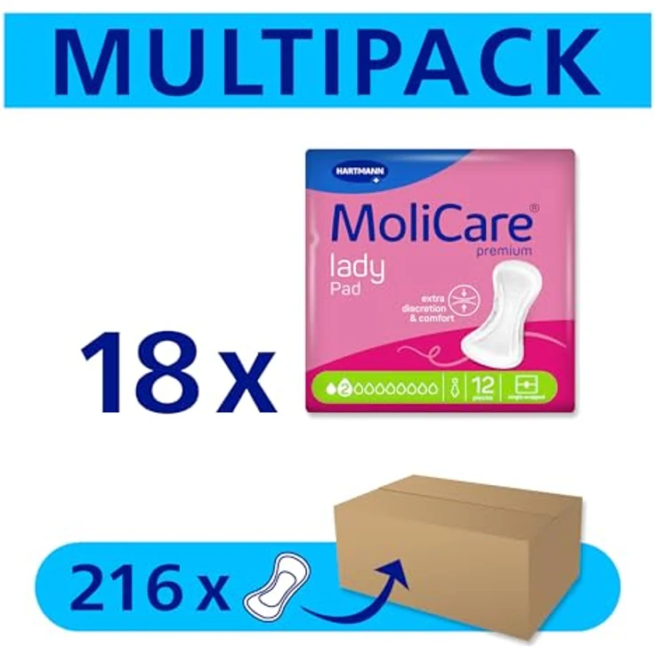 MoliCare lady Pad 2 Tropfen, diskrete Inkontinenzeinlagen für Frauen, dünn, flexibel, ohne Duftstoffe, geruchsneutralisierend, 216 Stück – Bild 2