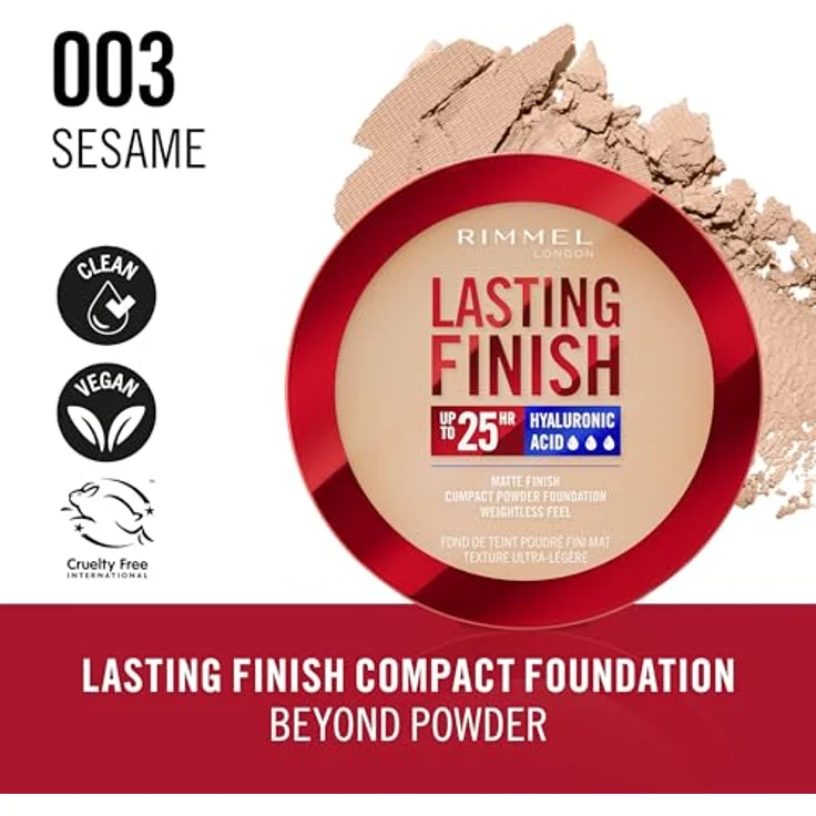 Rimmel London Lasting Finish Compact Base Pulver 003 Sesame, 7 g - Mattes Finish, Vollabdeckung, SPF 20 Schutz – Bild 2