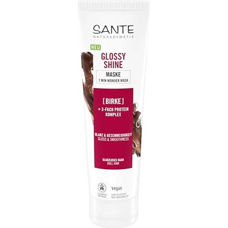 SANTE Naturkosmetik Glossy Shine Maske Bio-Birkenblattextrakt + 3-Fach Protein-Komplex, silikonfreie und hydratisierende Haarmaske, vegane Haarpflege für mehr Glanz und Geschmeidigkeit, 150 ml – Bild 1