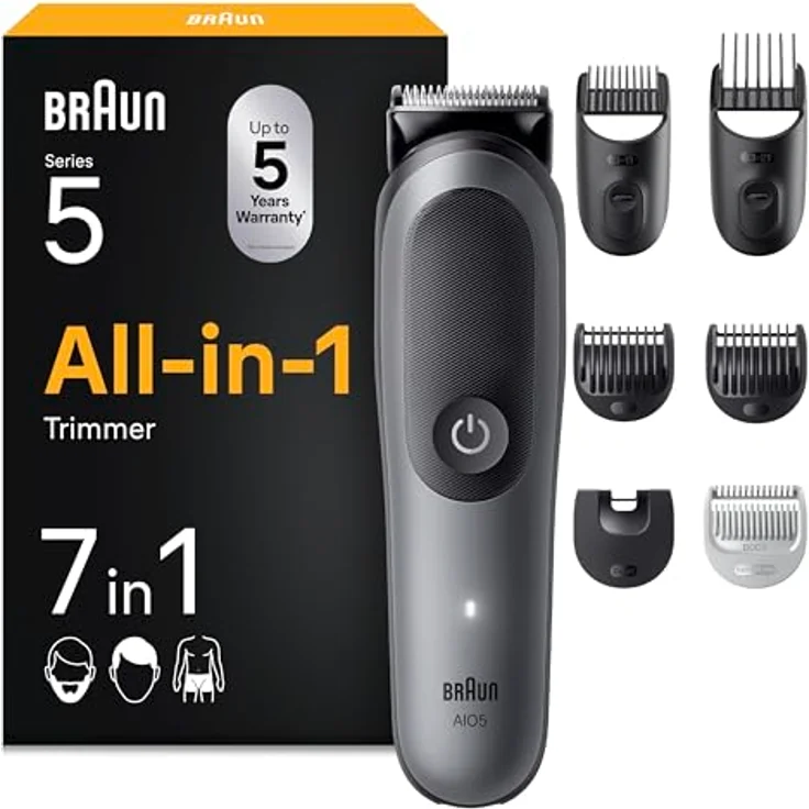 Braun AIO5520, Multigroomer mit 14 Längeneinstellungen, schwarz/grau, akkubetrieben, 120 min Laufzeit, wasserdicht – Bild 2