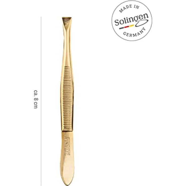 TITANIA Pinzette aus Solingen, vergoldet, 8 cm, Augenbrauen-Pinzette mit gerader breiter Spitze, Made in Germany, extra präzise für Haarentfernung – Bild 2