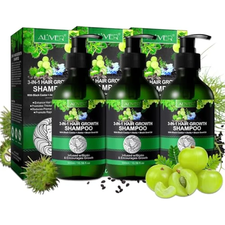 P-Beauty Cosmetic Accessories P-BEAUTY 3in1 Haarwachstumsshampoo 3 x 300ml - mit Black Castor Rizinus Oil, Amla & Schwarzkümmelöl - für die Kopfhautpflege, fördert dichtes und glänzendes Haar, Vegan
