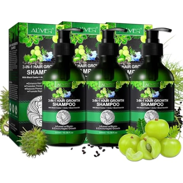 P-Beauty Cosmetic Accessories P-BEAUTY 3in1 Haarwachstumsshampoo 3 x 300ml - mit Black Castor Rizinus Oil, Amla & Schwarzkümmelöl - für die Kopfhautpflege, fördert dichtes und glänzendes Haar, Vegan – Bild 1