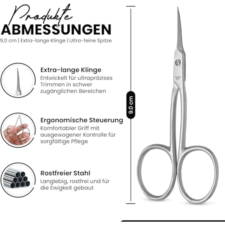 Excellent Solingen Nagelschere, Hautschere 9 cm, extra lang, superspitz, für präzise Maniküre und Pediküre – Bild 2