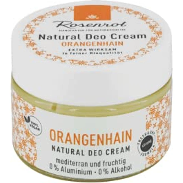Rosenrot Deo-Creme, Deo Creme mit 100% natürlichen Inhaltsstoffen, Orangenhain Duft, 50g – Bild 1
