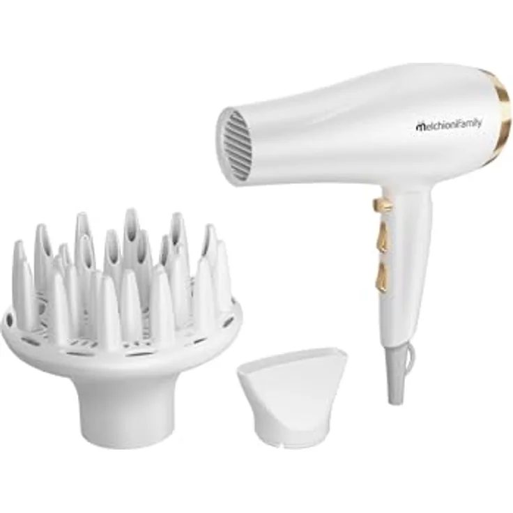 Melchioni GOLD STYLE NEW, Haartrockner 2200W mit Gleichstrommotor, 2 Geschwindigkeitsstufen, 3 Temperatureinstellungen und Kaltstufe, inkl. Konzentrator und Diffusor, Sicherheits-Autoschaltung