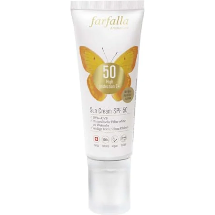Farfalla Natural Sun Care, High Protection E+ Sun Cream, SPF50, 80ml, mit mineralischen Filtern und hohem UVA-/UVB-Schutz