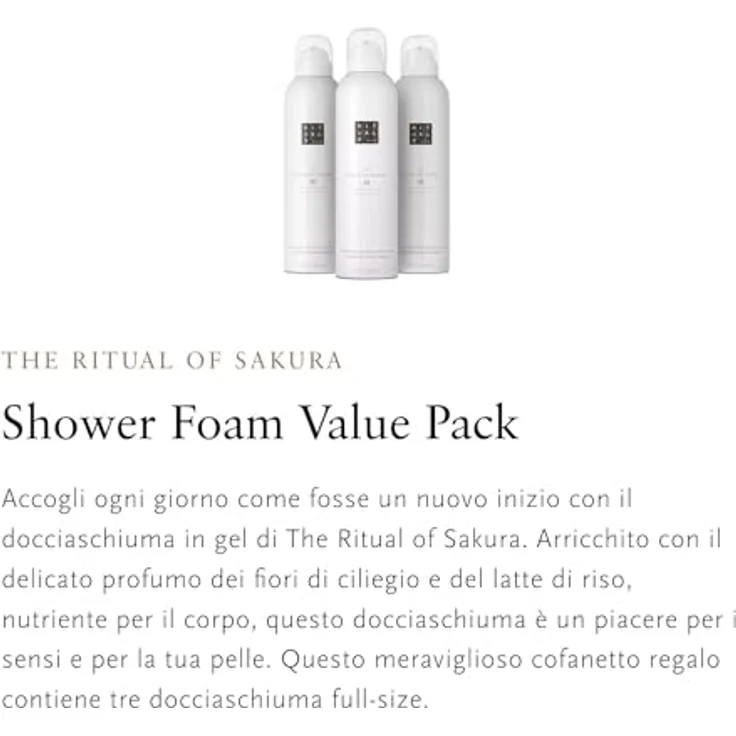 RITUALS The Ritual of Sakura Vorteilspack mit 3 x Duschschaum – Duschgel mit Kirschblüten und Reismilch – zarter, blumiger Duft – Value Pack 3 x 200 ml – Bild 3
