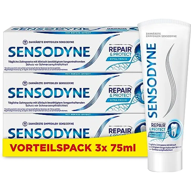 Sensodyne Zahnpasta, Repair & Protect, Zahncreme für schmerzempfindliche Zähne, schmerzempfindliche Zähne, 3x75 ml